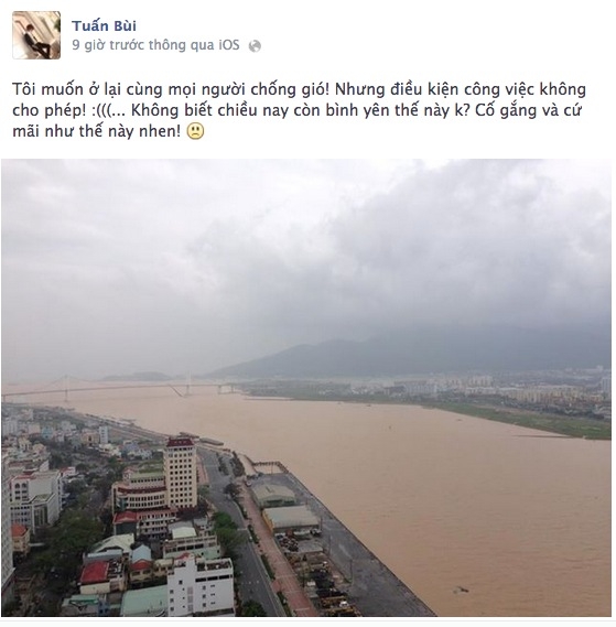 
	
	Bùi Anh Tuấn chia sẻ tấm hình chụp một góc thành phố Đà Nẵng. Anh rất muốn về Đà Nẵng sát cánh cùng bạn bè nhưng điều kiện công việc không cho phép
